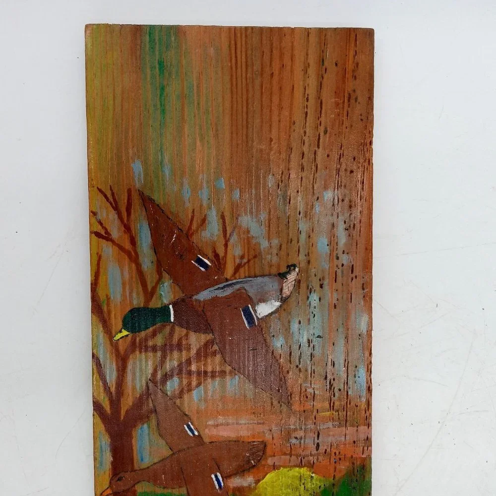 Duck Folk Art Barnwood Wall Pocket Plant Holder Handpainted Mallard OOAK 16 Inch